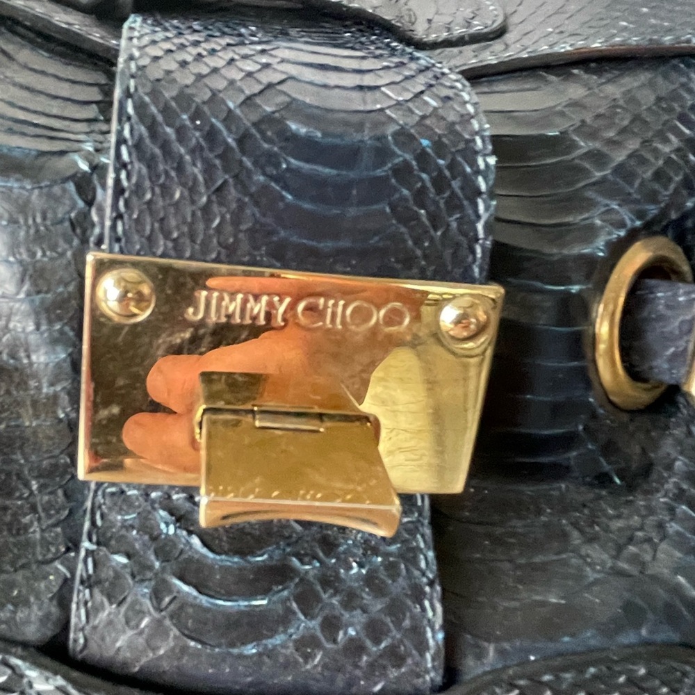 Jimmy Choo Navy Python Leather Handbag - image 4